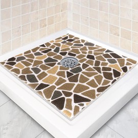 Square Shower Mat Non Slip: 27 x 27 Inch Extra Large Shower Mats with Drain Hole in Middle - PVC Loofah Anti Slip Shower Floor Matt for Inside Shower