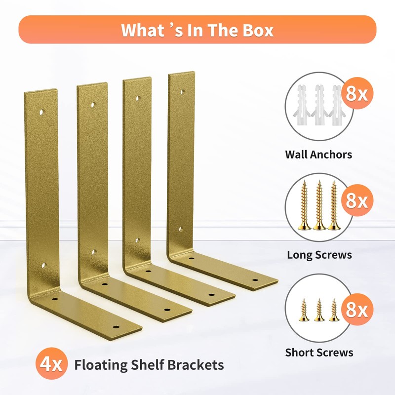 L Shelf Brackets 10 inch, Gold Heavy Duty Iron Shelf