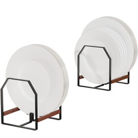 TIPSYTREE 2 Pack Small Kitchen Plate Organizer, Metal Dish Racks for Apartment, Small Family, or Countertop Use – Fits 6"–10" Plates, Black