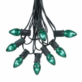 Novelty Lights C7 Green Christmas Lights Set - Indoor/Outdoor Christmas Light String Hanging Christmas Lights - Outdoor Patio String Lights - Black Wire - 25 Foot