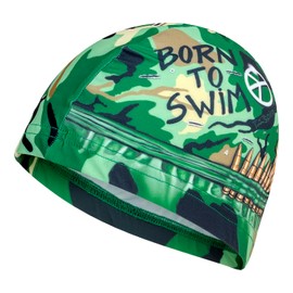 BORN TO SWIM | Green | Fabric Swimming Cap | Swim Cap | Pool Cap | Great comfort and fit | Art and Swimming