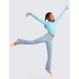 CRZ YOGA Girls Butterluxe Crossover Flare Leggings - Kids High Waist V Cross Bell Bottoms Bootcut Lounge Active Yoga Pants Cambric Blue Small