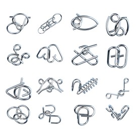 TOPINCN Juego de 16 Rompecabezas de Rompecabezas de Metal, Diferentes Formas Que Mejoran el Pensamiento Lógico, Rompecabezas de Bloqueo, Juguetes, Enlace, Desbloqueo, Juego de