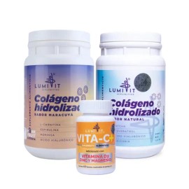 Pack 2 Colágeno Hidrolizado Lumivit Sabor Maracuyá Y Natural 2 Botes 1.2 Kg C/u Con Moringa + L-carnitina + Acido Hialuronico + Matcha + Probióticos +