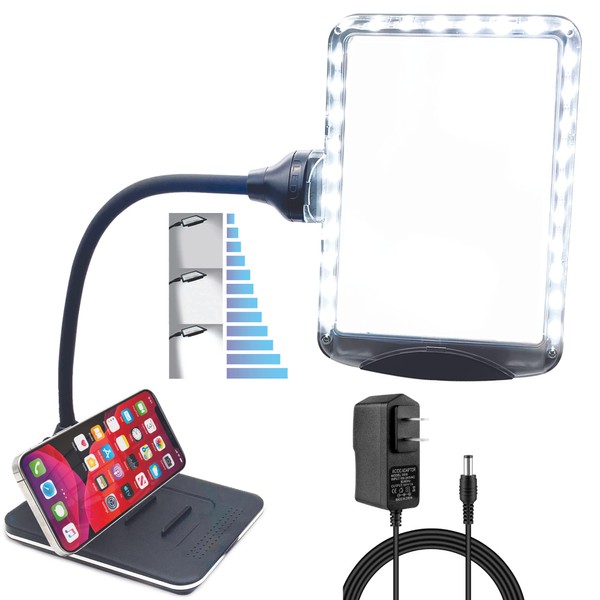 MagniPros 4X Magnifying Glass with Bright LEDs and Stand, Flexible Gooseneck Magnifying Desk Lamp w/USB Fast Charge & Tablet Stands for Reading Fine Print, Painting, Sewing, Crafts & Close Work