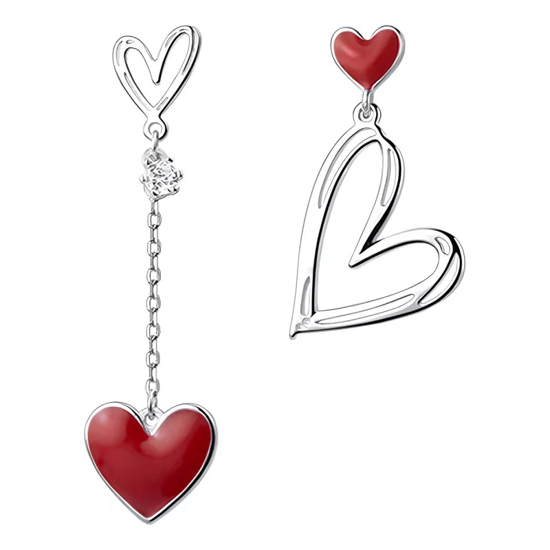 Deluxe Aretes Zirconia Corazón Pendientes Asimétricos Regalo Amor