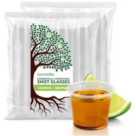 Stock Your Home (500 Pcs) Clear Commercially Compostable Shot Glasses 1 oz, Plant Based Eco Disposable Shot Cups for Jello, Sauce, Condiments, Environmentally Friendly Sustainable