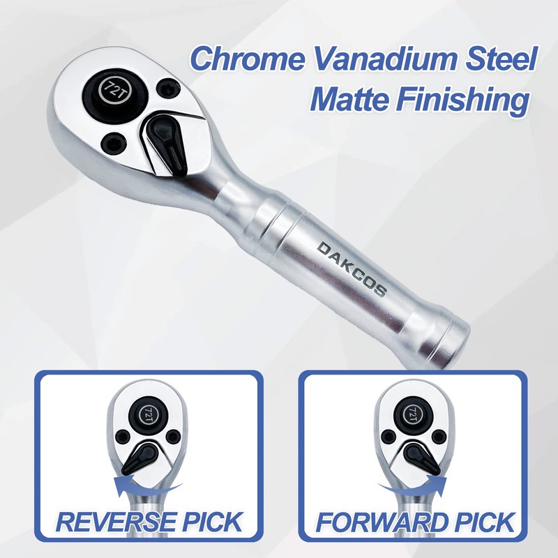 DAKCOS Stubby Reversible Ratchet Set 1/4" 3/8" 1/2" 3pc Drive