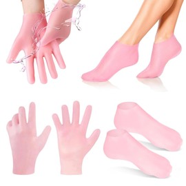 dinghaole Silikon Socken und Handschuhe, Feuchtigkeitshandschuhe Für Die Nacht Vor Dem Schlafengehen Heilung Von Ekzemen Schlaflotion Handbehandlungshandschuhe Reparatur Rauer