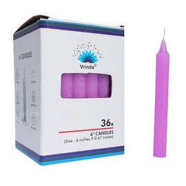 Vrinda® Pack of 36-6" Household Candles - Unscented Clean and Long Burning Wax Candles for Everyday Use – Suitable for Multiple Occasion (Purple)