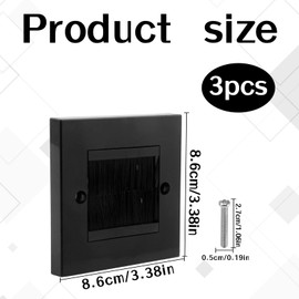 Cable Entry Cover 3pcs Brush Plate in Wall Cable Management Wall Mounted Brush Faceplate Standard Black Wallplate with Black Brushes