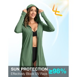 Soothfeel Women's UPF 50+ Swim Cover Up Sun Protection Hoodie SPF Lightweight Jacket Long Sleeve Beach Cover Ups for Women (Green,L)