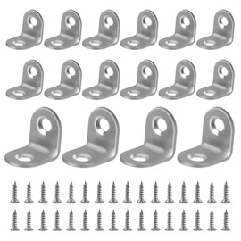 16 PCS Small Angle Brackets,20×20×16mm L Shaped Corner Brackets for Wood Stainless Steel Metal Bracket with 32 Screws Right Angle 90 Degree Corner Brace for Shelves Furniture Desk Table