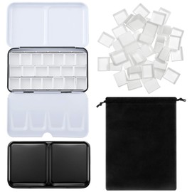 Zonon 51 Pcs Watercolor Paint Palette and Half Pans Set Watercolor Tin Box, Metal Palette Paint Case with Lid Empty with Storage Bag for Travel Artist(Black)