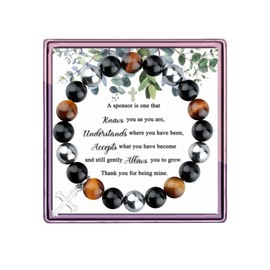 Confirmation Sponsor Gifts for Women AA Sponsor Gifts for Women Sponsor Appreciation Gift Cross Charm Amethyst Beads Bracelet Godparents Gift (Black thankSponsor)