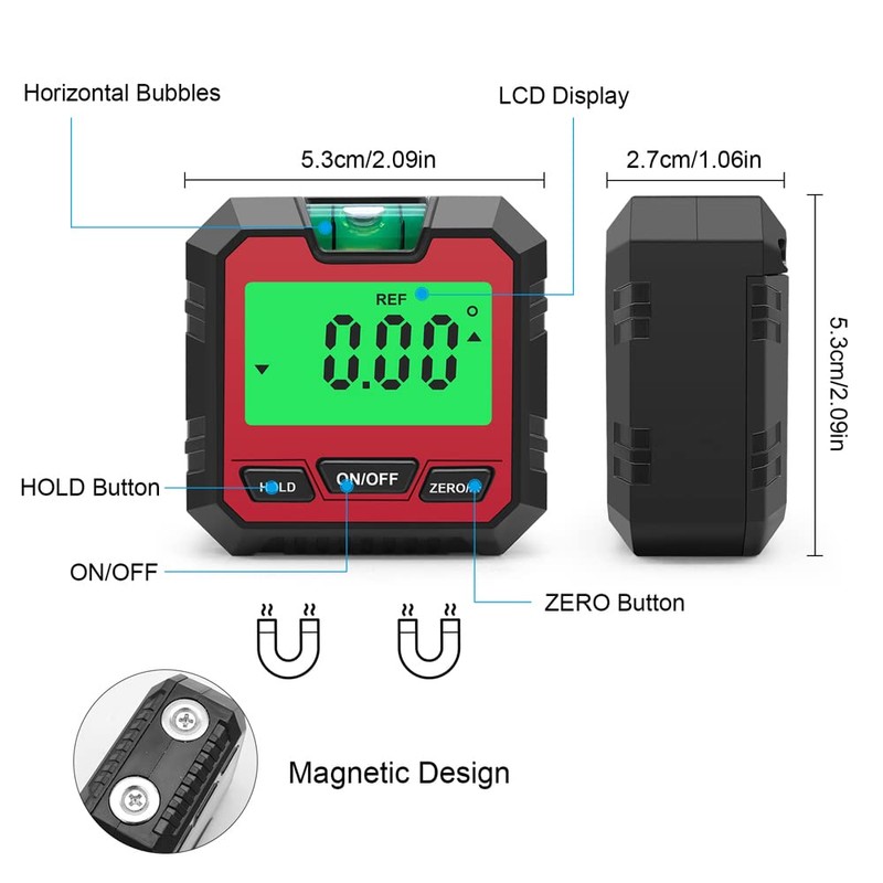 Angle Meter, Magnetic Digital Angle Meter, Absolute and Relative Measurement,