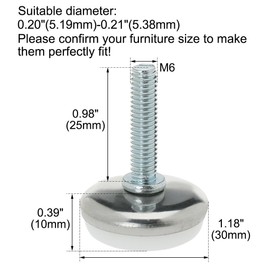 sourcingmap M6 x 25 x 30mm Screw on Furniture Glide Leveling Feet Adjustable Leveler Pad for Chair Industrial Machine Desk Leg 2pcs