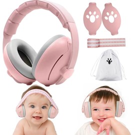 QSLKI 2-in-1 Baby Ear Protectors, Adjustable Baby Ear Protectors with Noise Cancellation, Baby Headphones Noise Protection for up to 48 Months, Capsule Ear Protectors for Newborns, Noise Cancelling,