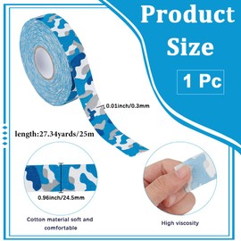 CABODYALS 25M Blue Camo Tape Cool Camouflage Pattern Athletic Sport Muscles Protective Non Slip Ice Hockey Pucks Skiing Stick Bat Racket Grip Polycotton Duct Tapes for Diy Craft Supply Box