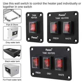 Facon 12Volts Switch Box Panel, 10Amps Rocket On&Off Switch with Red Indicator Light for RV Tank System, IP66 Waterproof Control Gang Kit System for RV Tank Heating Pad