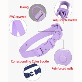 Waterproof Dog Collar and Leash Set, Purple Silicone Plastic PVC Rubber Washable Quick Release Buckle Water Swim Girl Dog Collars for Small Medium Large Pet Female Dogs, L