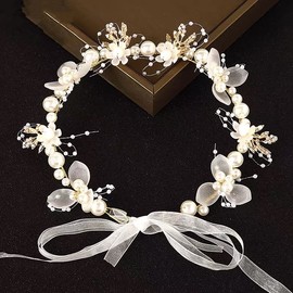 JORCEDI Crystal Hair Flower Pearl Headband Wedding Party Bridal Accessory Headpiece For Bride Hair Jewelry Accessories,Party Prom Costume Birthday Gift