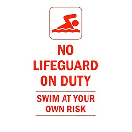 Imagnt Studio - No lifeguard on duty Vinyl Decal Caution Warning Sign - Swim at your own risk - Pool Beach Sign Sticker (Red, 24 x 15 inches)
