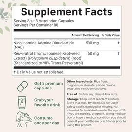 Micro Ingredients NAD+ 500 mg con resveratrol, 240 cápsulas vegetales | Suplemento NAD 2 en 1 para mujeres y hombres | Alternativa NMN Pathway | Sin O
