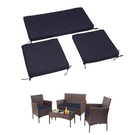 Jesovoso 3 Piece Foam Wicker Cushion Set, Fit Patio Furniture Set 4 Pieces Outdoor Rattan Chair, Waterproof Outdoor Loveseat Replacement Cushions for Deck Porch Patio Conversation Sofa Set, Navy Blue