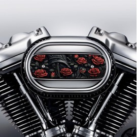 Kustom Cycle Parts Leather and Red Roses Air Cleaner Cover Insert. Replaces Stock Harley Davidson M8 / 114 Air Insert.