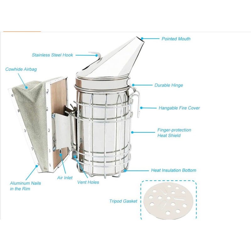 Stainless Steel Bee Hive Smoker with Heat Shield – Professional