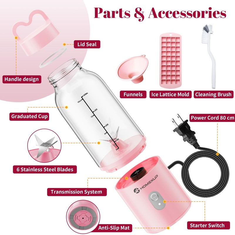 2PCS Portable Personal Blender 17 OZ/500 ML Juicer, 175W Personal