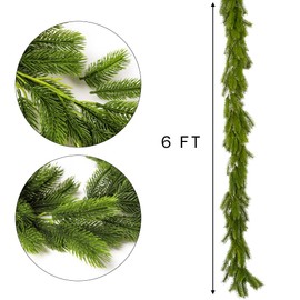 6FT Norfolk Pine Christmas Garland, Artificial Greenery Garland for Table Mantle Wall Indoor Outdoor Winter Decor (Style 1)