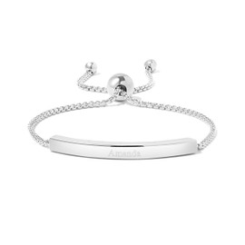 EVE'S ADDICTION Engravable Bracelet for Her - Silver Name Bar Bolo Bracelet - Gifts for Mom