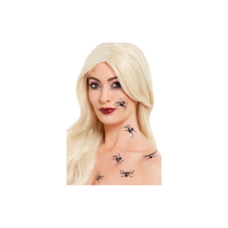 Smiffys Make-Up FX, 3D Spider Stickers, Black 6pcs, Cosmetics and