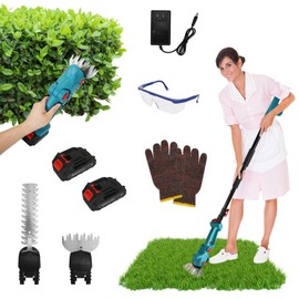 Pole Mini Hedge Trimmer & Grass Shear Electric Cordless with Rotatable Head & Extension Pole