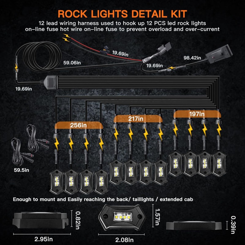 LEDMIRCY R3 White LED Rock Lights Kit 12PCS with Switch