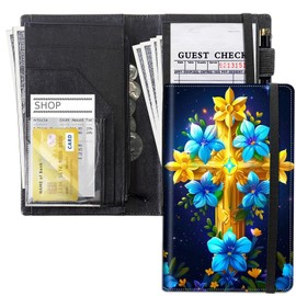 DHYYDSQZ Server Book for Waitress 9 x 5" PU Leather Waiter Book Organizer with Zipper Money Pocket Serving Book Restaurant Guest Check Book Pen Holder Wallet Note Pads Fit Server Aprons,Golden Cross