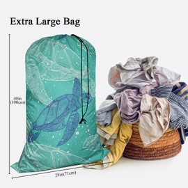 Swono Drawstring Laundry Bag Sea Turtles Sea Creature Sea Life Ocean Animal Underwater Blue Mandala Oversize Storage/Travel Bag for Home - Measures 28 x 40 Inches
