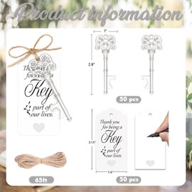 50 Sets Key Bottle Opener Bridal Shower Favors for Guests, Party Thank you Gifts Bulk for Wedding, Anniversary, Birthday (Silver)