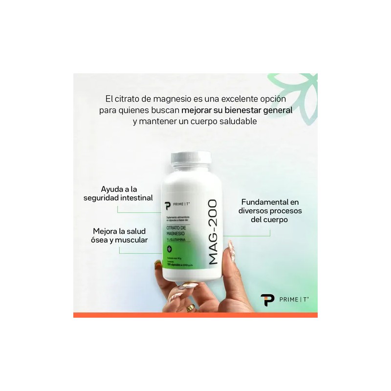 Magnesio Citrato Mag 200 Primetech 100 Cáps Alta Pureza Absorción