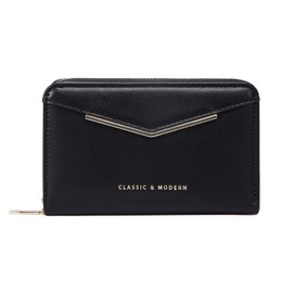 HKCLUF Women's Small Leather Purse Bifold Compact Card Holder Purse, 1-1 Black, Fashionable