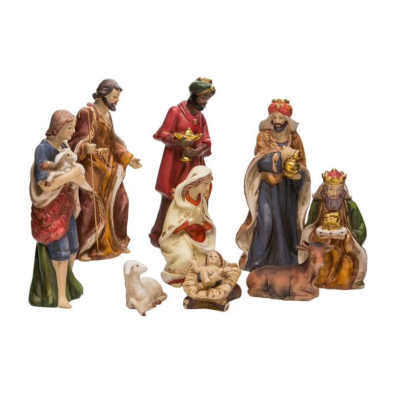 Kurt Adler 9-Inch Porcelain Nativity Figure Tablepiece Set of 9