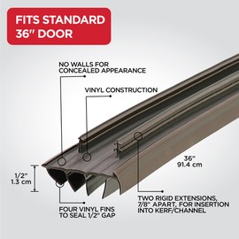 M-D Building Products 67967 Vinyl Concealed Kerf/Channel Fit Under Door Seal, Easy-to-Install Draft Stopper, Energy-Saving Door Insulation, Noise Reduction, Ideal for Home (36 Inch, Brown)