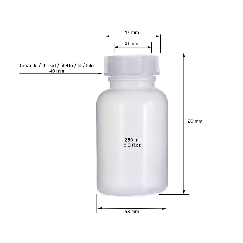 Parent Transparent Wide-Neck Bottles with Transparent Lids, 10 X, 250