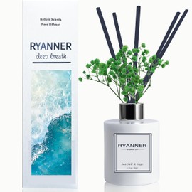 RYANNER White Bottle Reed Diffuser Set (Sea Salt&Sage)