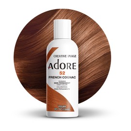 Adore Semi Permanent Hair Color (052 French Cognac) | Vegan & Cruelty-Free Brown Hair Dye | No Ammonia, No Peroxide, No Alcohol | 4 Fl Oz (Pack of 1)
