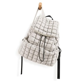 ODODOS Quilted Backpack for Women Lightweight Puffer Hiker Pack Drawstring Padding Travel Gym Bag - color: Light Gray
