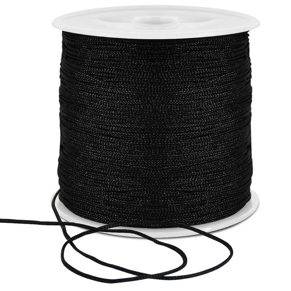 TONIFUL 1mm x 100 Yards Black Nylon Cord Satin String for Bracelet Jewelry Making Rattail Macrame Waxed Trim Cord Necklace Bulk Beading Thread Kumihimo Chinese Knot Craft