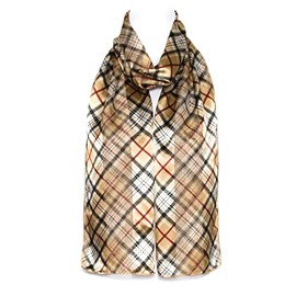 Hat To Socks Chiffon Satin Scarf with Scottish Tartan Checked Pattern (Beige)